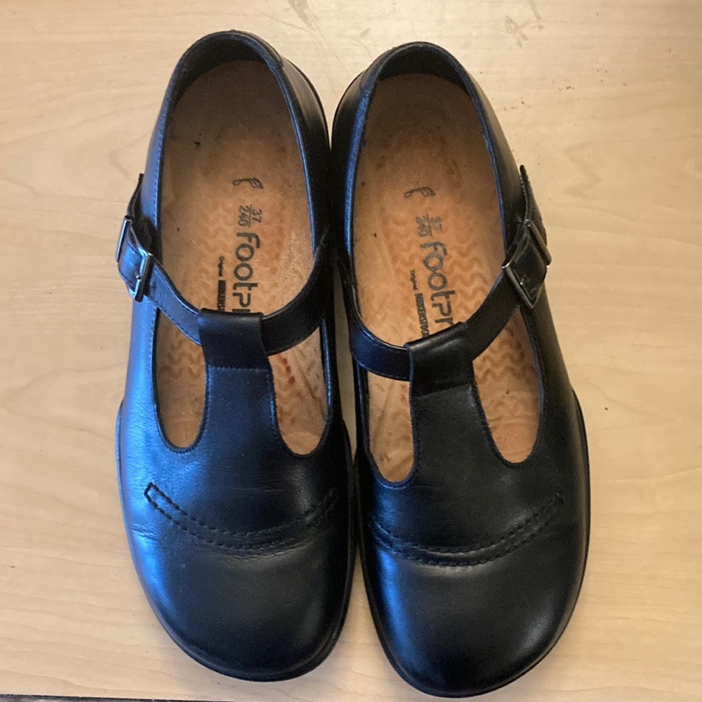 Footprints Birkenstock Mary Janes Shoes Leather Black 37 T Strap Buckles Comfort